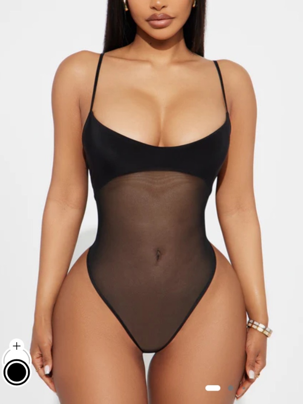 Fashion Nova Black Sheer Mesh Bodysuit with Slim Straps - Picture 2 of 2